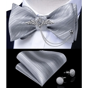 Business Elegant Gold Black Pattern Elegant Wedding Silk Bowtie Men Butterfly Fashion Bow Ties Pocket Square Classic Business Tuxedo Wedding Bowties Handkerchief Set