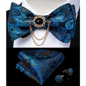 Business Elegant Gold Black Pattern Elegant Wedding Silk Bowtie Men Butterfly Fashion Bow Ties Pocket Square Classic Business Tuxedo Wedding Bowties Handkerchief Set