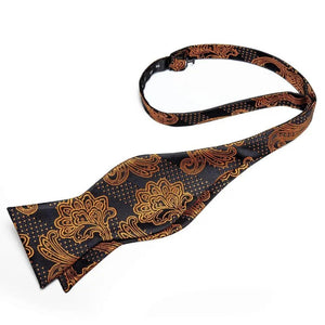 Business Elegant Gold Black Pattern Elegant Wedding Silk Bowtie Men Butterfly Fashion Bow Ties Pocket Square Classic Business Tuxedo Wedding Bowties Handkerchief Set