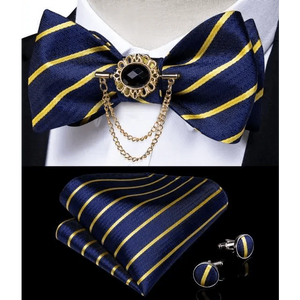 Business Elegant Gold Black Pattern Elegant Wedding Silk Bowtie Men Butterfly Fashion Bow Ties Pocket Square Classic Business Tuxedo Wedding Bowties Handkerchief Set