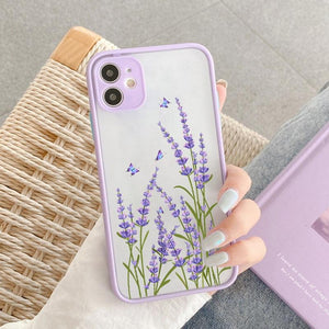 Butterfly Lavender Flower Phone Case For iPhone 13 mini 14 pro max Hard Shockproof Cover Floral Design Built-in Lens Protection Beautiful Design Transparent Back Case Cover for iPhone