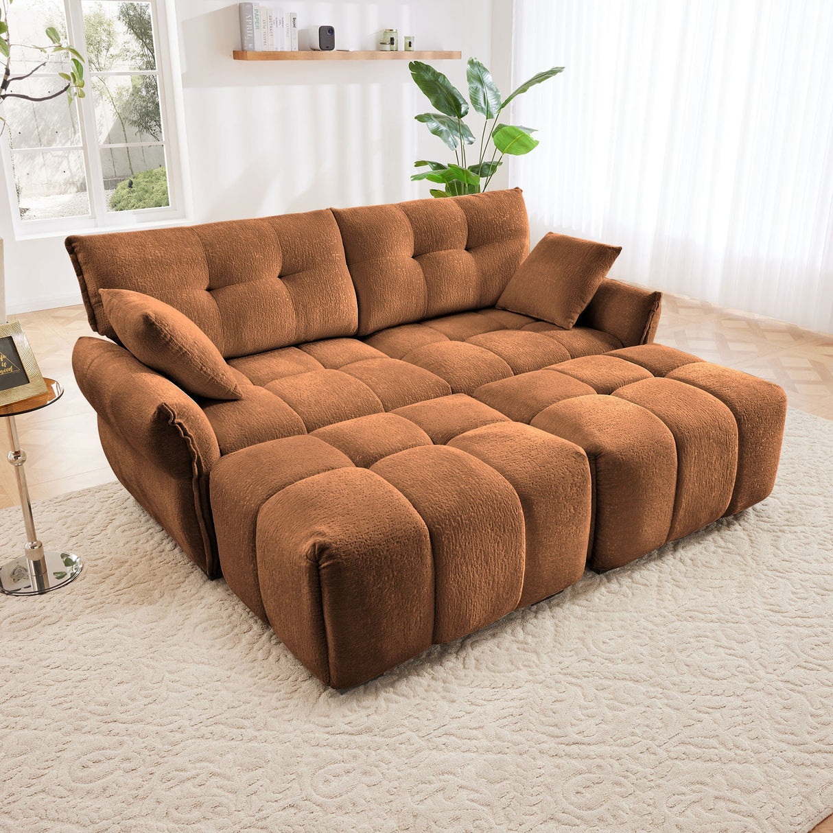 Elegant Sofa Set With Ottoman And Pillows, Textured Chenille, High Resilience Cushions by Couch.com
