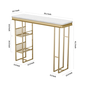 Modern Straight Bar Table With Shelves - White / Gold by Couch.com