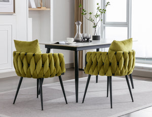 Modern Velvet Dining Chairs (Set of 2) Hand Weaving Accent Chairs Living Room Chairs Upholstered Side Chair With Metal Legs For Dining Room Kitchen Vanity Living Room by Couch.com