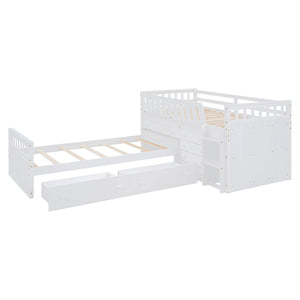 Loft Platform Bed With 7 Drawers And Full Guardrails, Modern L Shaped Space Savin by Couch.com