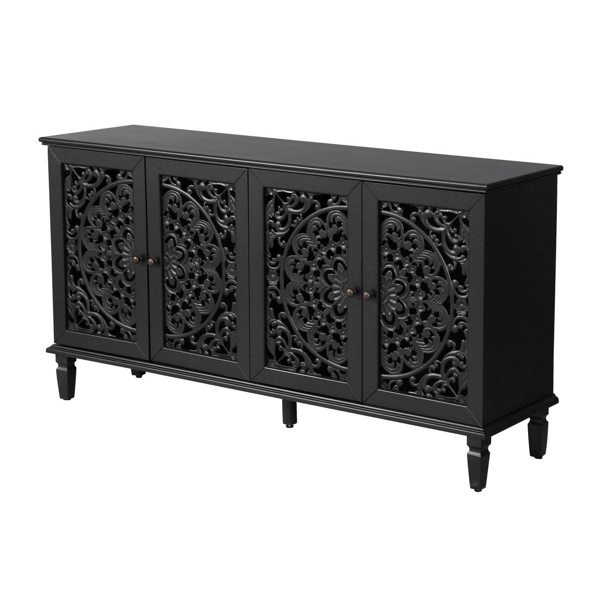 60" Antique Buffet Cabinet with Floral Carvings