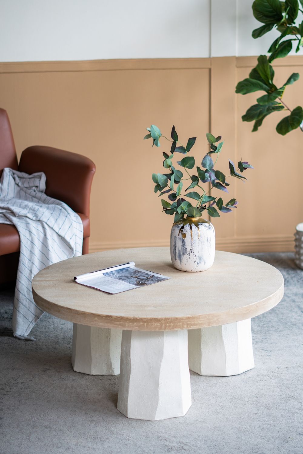 Decorative Coffee Table With Wooden Top And Magnesium Base - Brown White by Couch.com