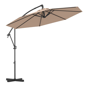 10 Feet Offset Hanging Umbrella with Base and Infinite Tilt-Coffee by DirectDeals