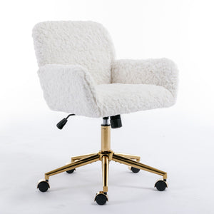Office Chair, Artificial Rabbit Hair Home Office Chair With Golden Metal Base, Adjustable Desk Chair Swivel Office Chair, Vanity Chair by Couch.com