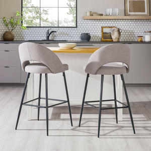 Modern 2 Piece Minimalist Upholstered Bar Stool Set - Mushroom by Couch.com