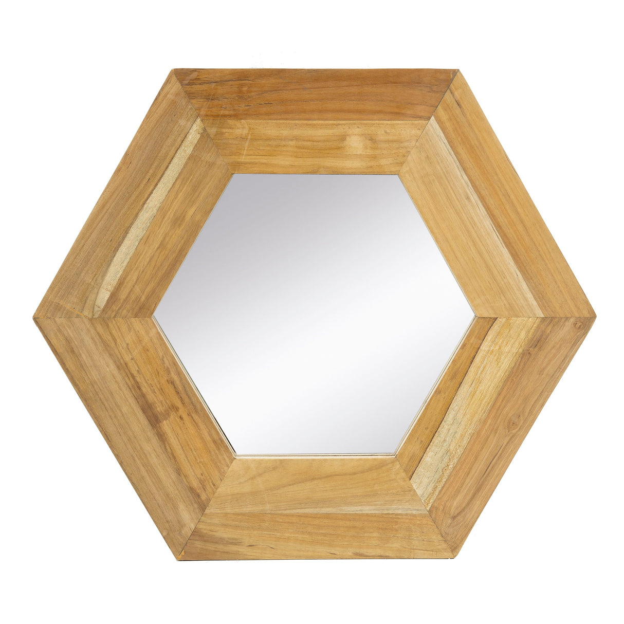 Hexagon Mirror With Natural Wood Frame, Wall Decor For Living Room Bathroom Hallway by Couch.com