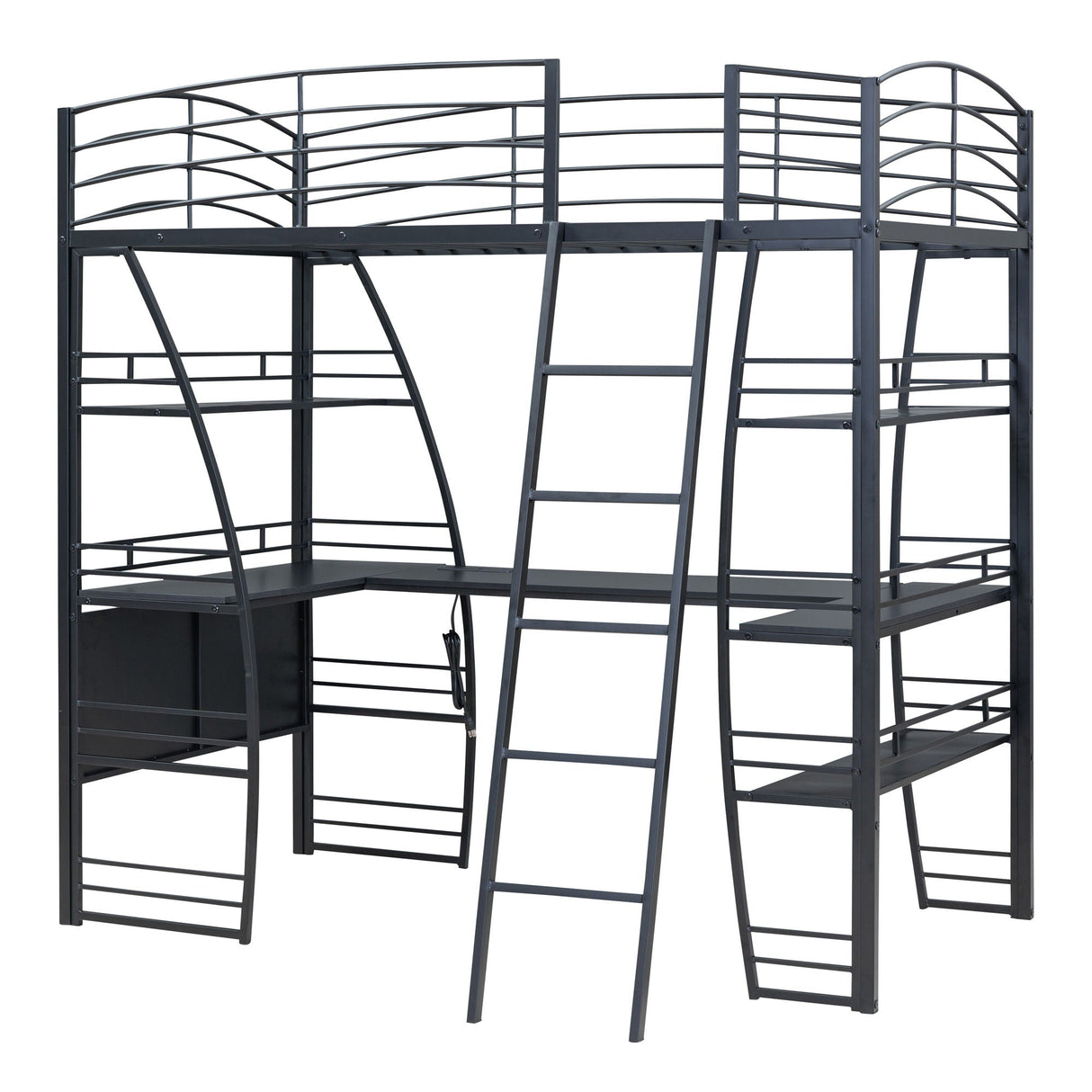 Loft Bed With 4 Layers Of Shelves And L-Shaped Desk, Stylish Metal Frame Bed With A Set Of Sockets, USB Ports And And Wireless Charging by Couch.com