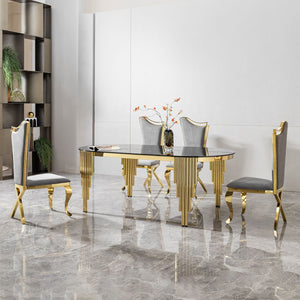 Glass Top Oval Dining Table With Gold Stainless Steel Base For 8 Seats - Gold / Black by Couch.com