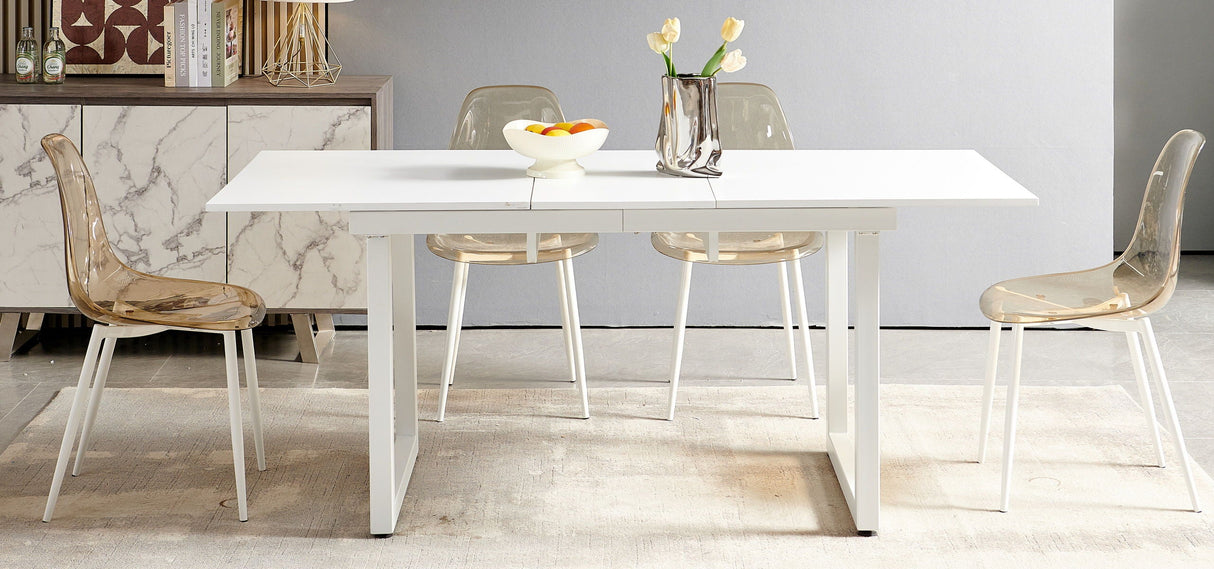 5 Pieces Dining Set, Table Metal Leg Mid-Century Dining Table For 4 - 6 People With MDF Table Top, Pedestal Dining Table, End Table Leisure Coffee Table - Brown White by Couch.com