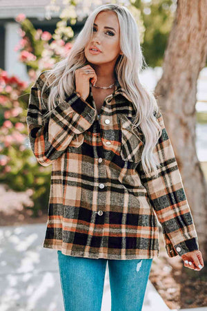 Classic Plaid Button Front Shirt Jacket with Breast Pockets Casual & Minimalist Outerwear