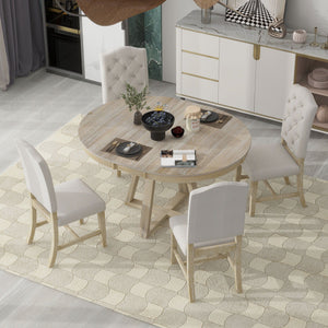 Retro Functional Dining Set, Round Table With Leaf And Upholstered Chairs For Dining Room And Living Room by Couch.com