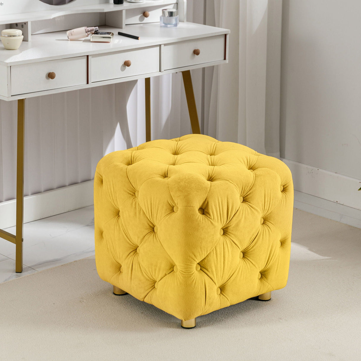 Modern Velvet Upholstered Ottoman, Exquisite Small End Table, Soft Foot Stool, Dressing Makeup Chair, Comfortable Seat For Living Room, Bedroom, Entrance by Couch.com