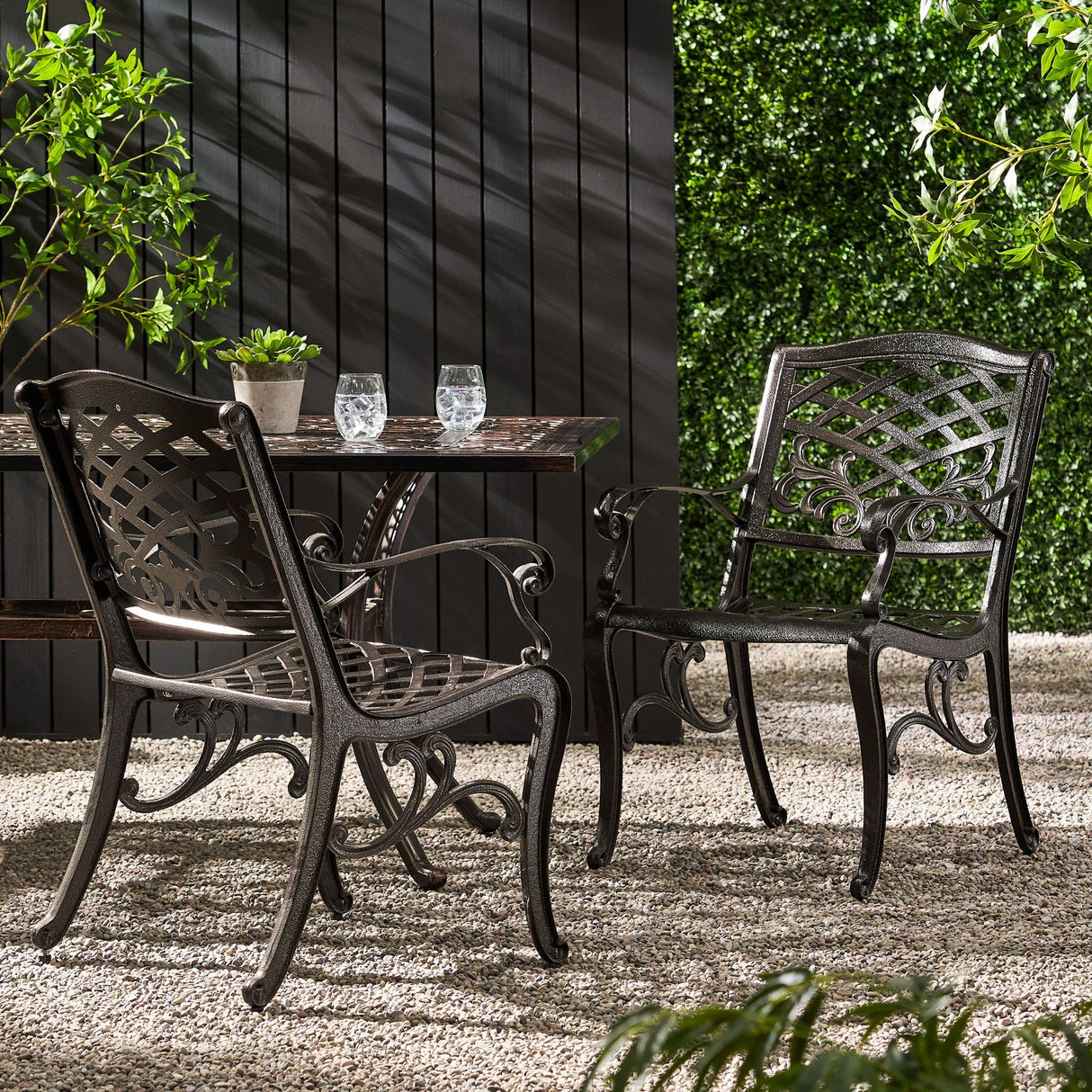 Luminea - Outdoor Aluminum Dining Chair With Scroll Design, Lattice Pattern And Cabriole Legs - Bronze by Couch.com