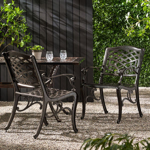 Luminea - Outdoor Aluminum Dining Chair With Scroll Design, Lattice Pattern And Cabriole Legs - Bronze by Couch.com