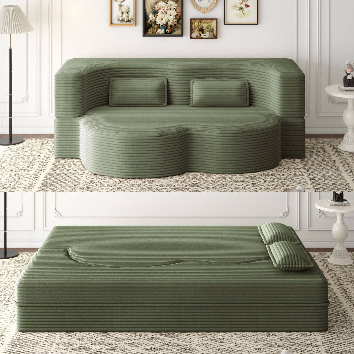 Convertible Foam-Filled Sleeper Sofa Bed with 2 Pillows