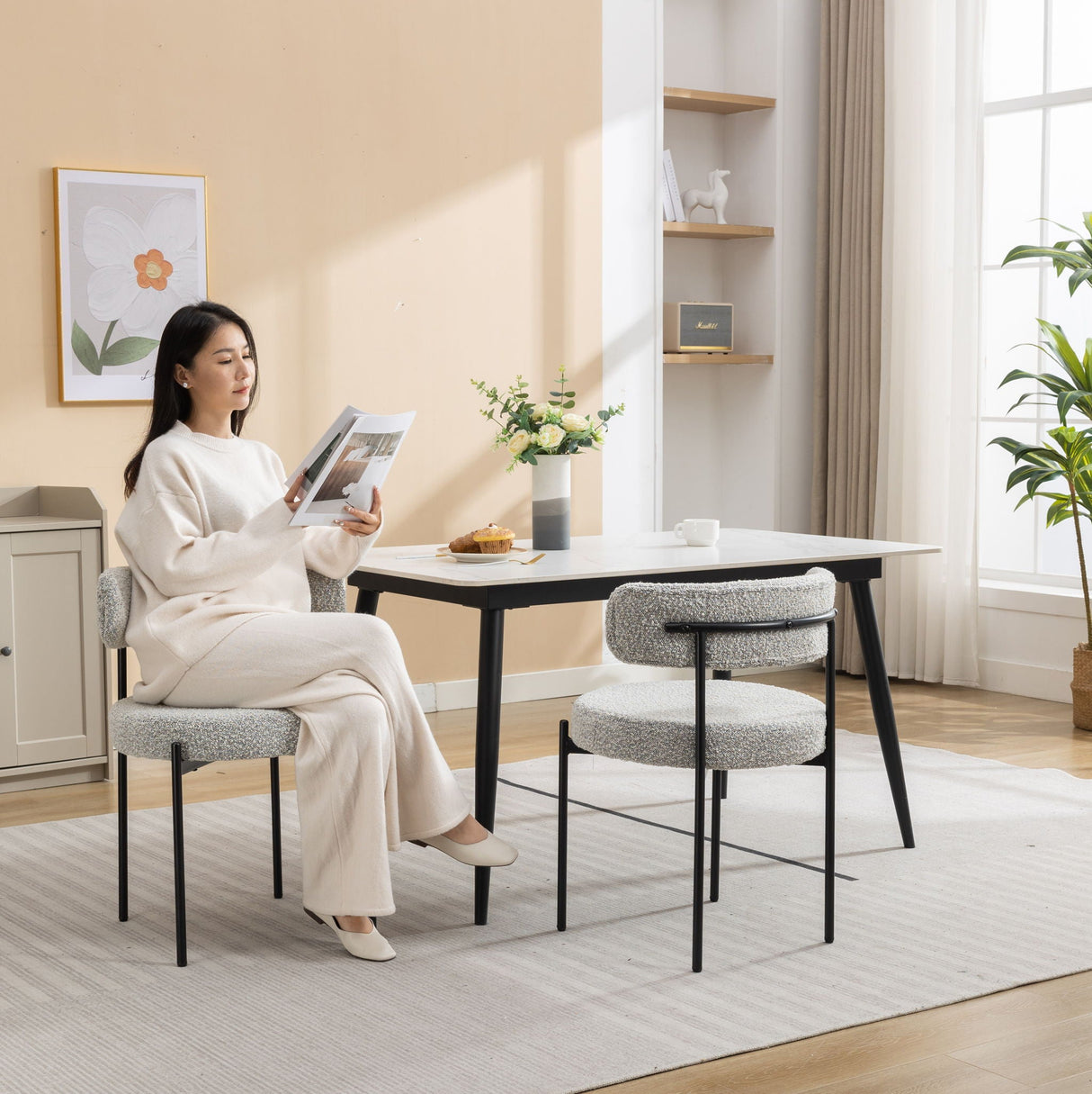 Burbank - Modern Round Boucle Dining Chairs (Set of 2) - Black / White by Couch.com