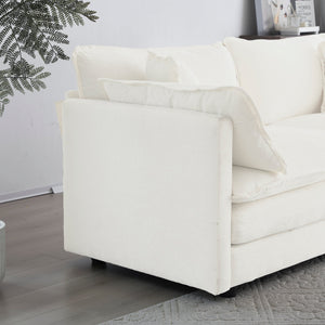 2-Piece White Chenille Sofa Set for Living Room