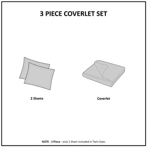 3 Piece Reversible Scalloped Edge Quilt Set - Blue King/Cal King