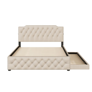 Upholstered Platform Bed With Trundle And 2 Sets Of USB Ports On Each Side, Linen Fabric by Couch.com