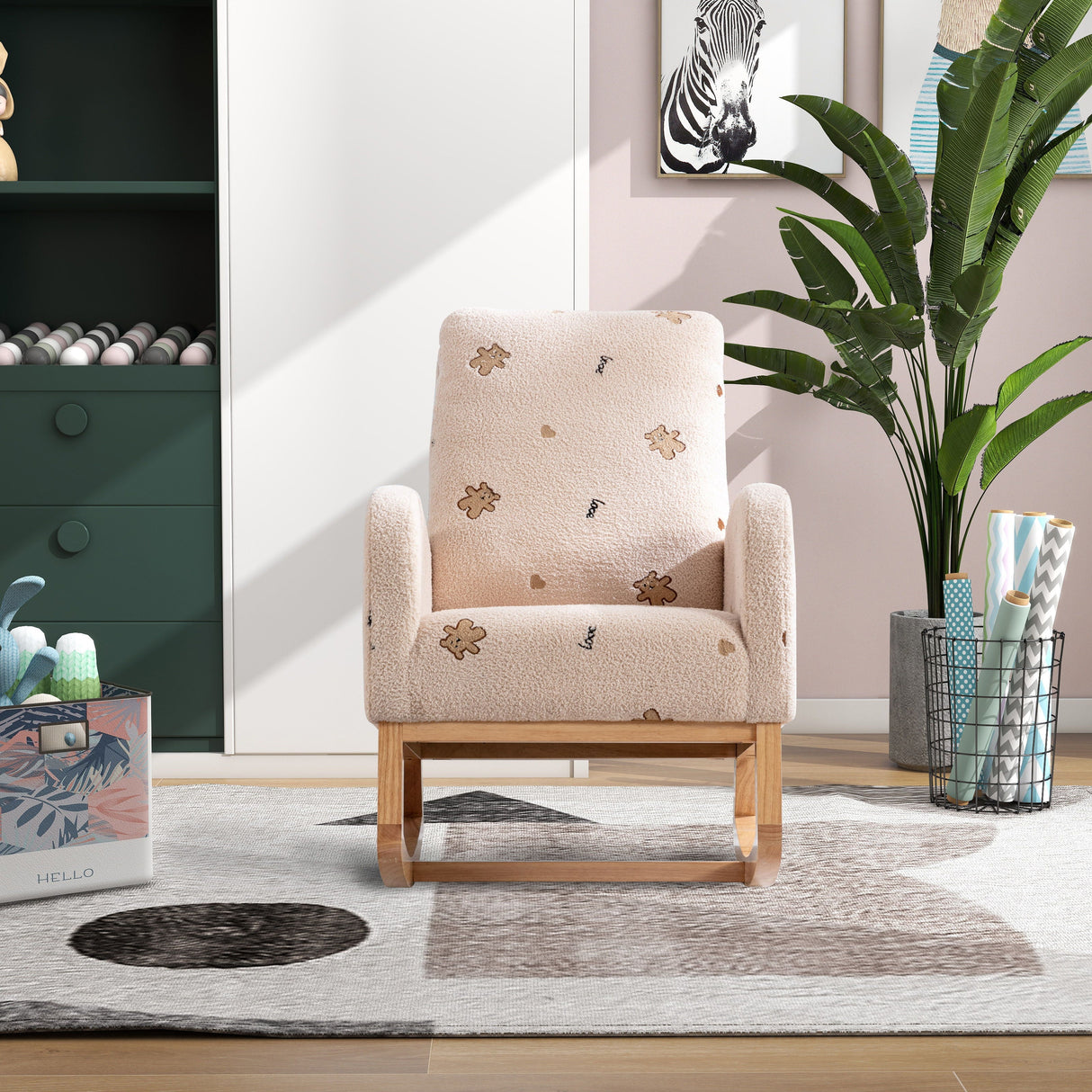 Modern Accent Rocker Armchair With Side Pocket, Upholstered High Back by Couch.com