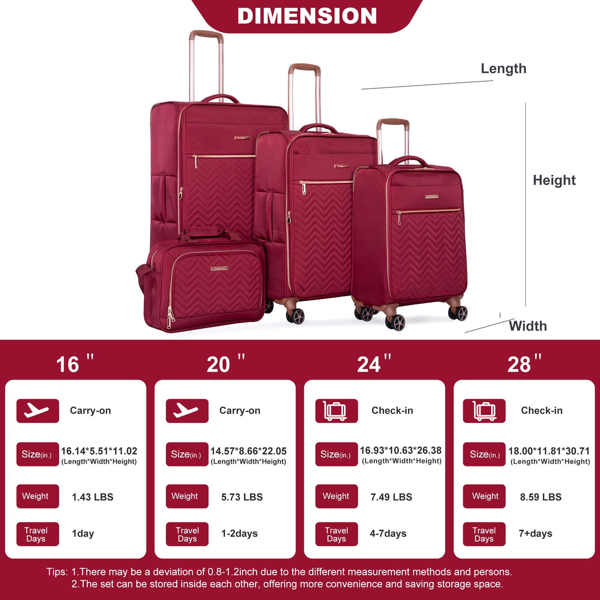 4 Piece Set, Softshell Suitcase Spinner Wheels Terylene Luggage Sets by Couch.com