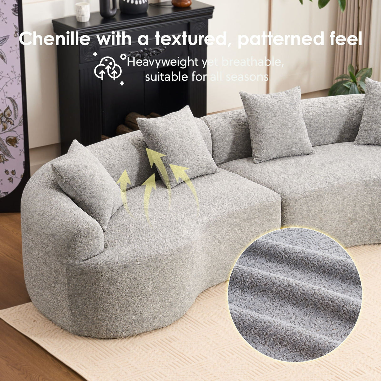 4 Seater Sofa With Fabric, 30D, 60 Hardness Full Sponge, 4 Pillow For Living Room, Home Furniture Sleeper Sectional Sofa For Apartment