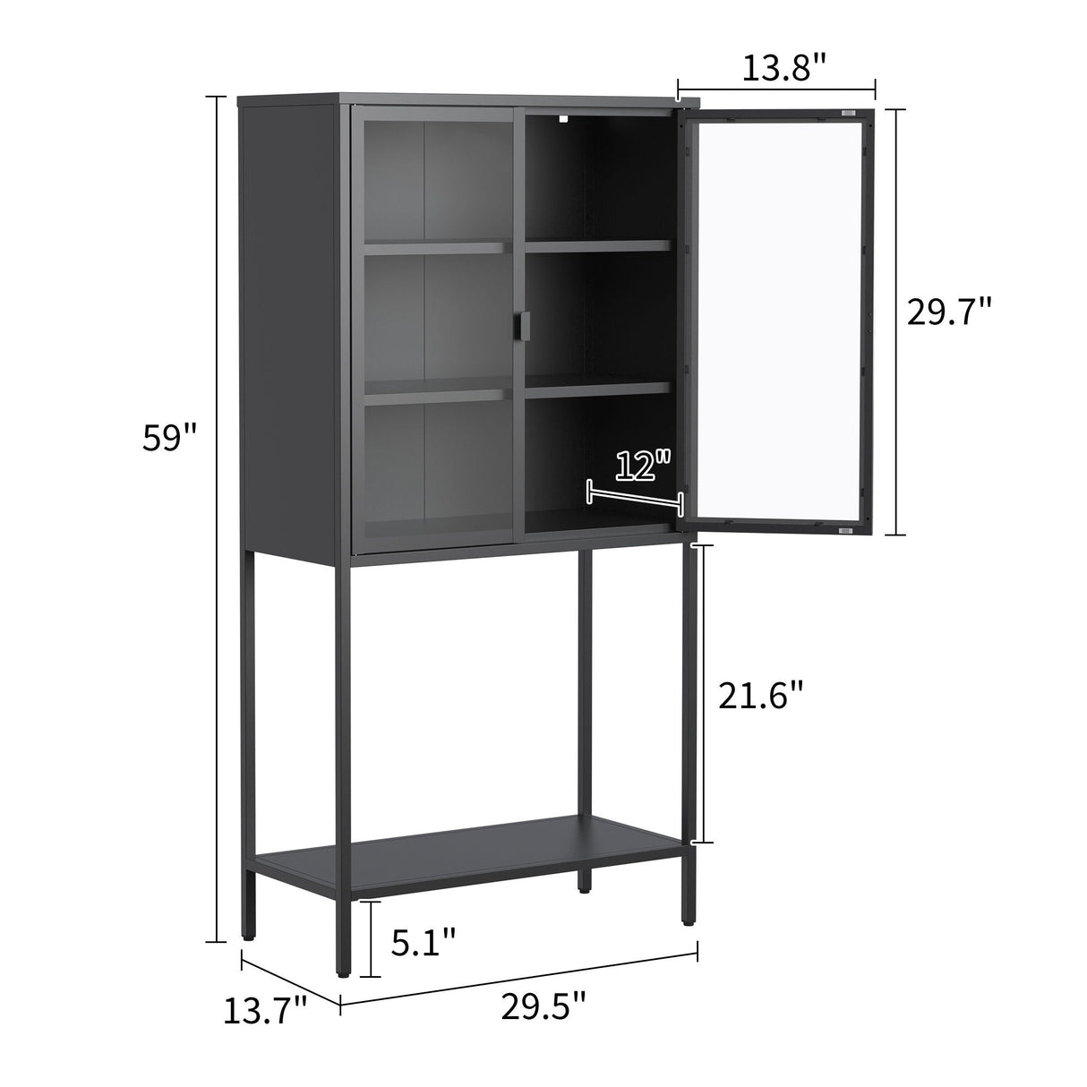 Heavy Duty Metal Storage Cabinet, Display Storage Cabinet With Glass Doors And 2 Adjustable Shelves, Tall Bookcase Modern Bookshelf Cabinet For Home Office, Living Room, Pantry by Couch.com