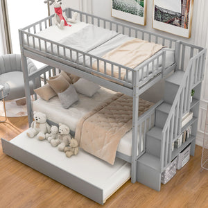 Twin Over Twin Bunk Bed With Trundle And Storage - Gray by Couch.com