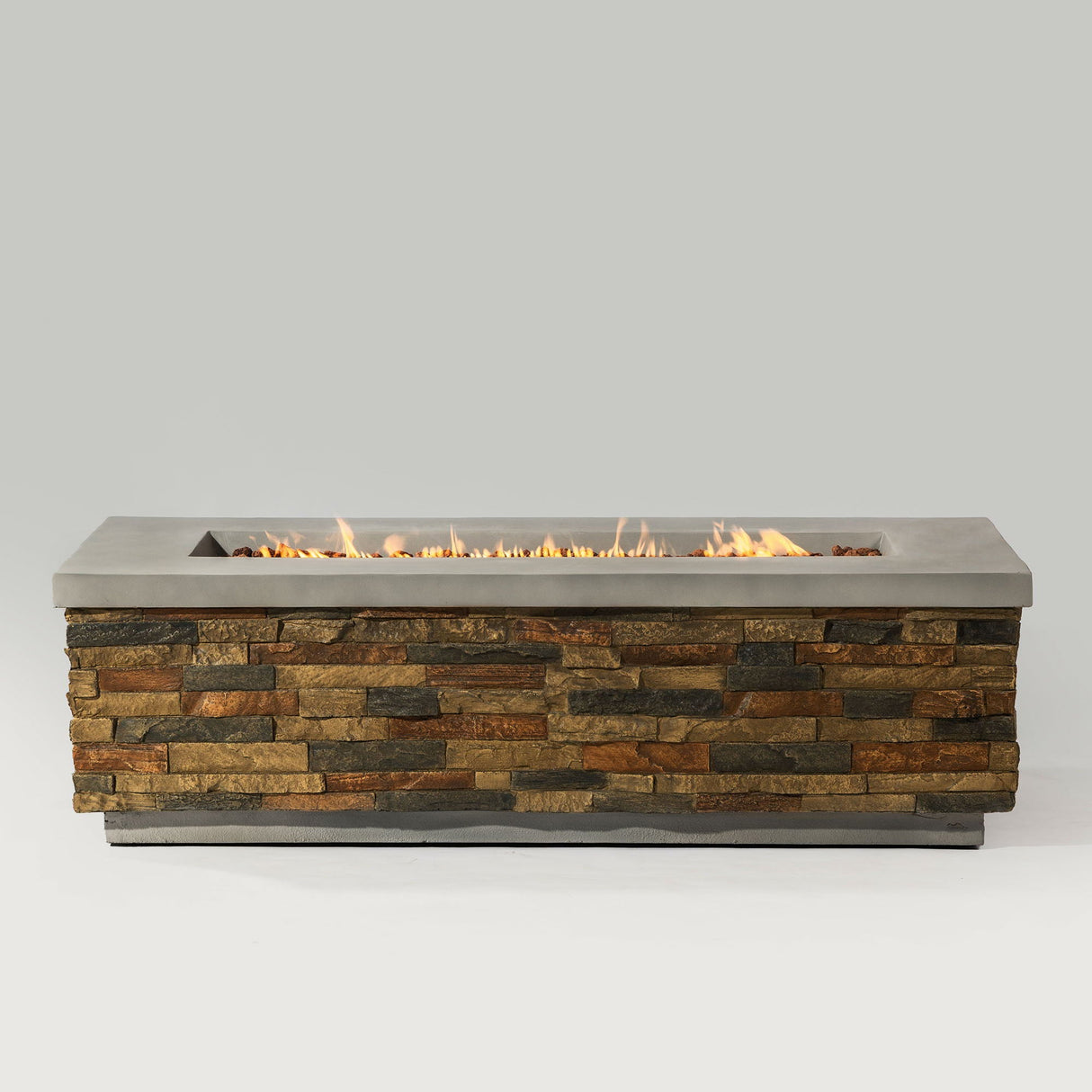 60" Propane Gas Fire Pit Table, 60000 Btu Rectangular Concrete Fire Pit For Outside Patio Deck Garden Backyard - Sandstone by Couch.com