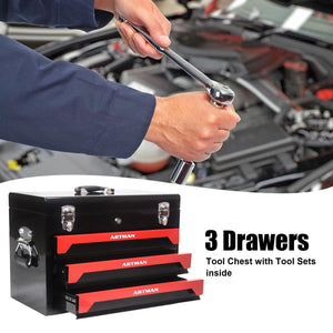 Portable 3 Drawer Steel Toolbox, 4 Layers Of Tools With Metal Latches, With Storage Tray And Carrying Handle by Couch.com