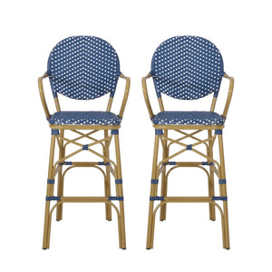 Outdoor Wicker and Aluminum French Barstools (Set of 2)