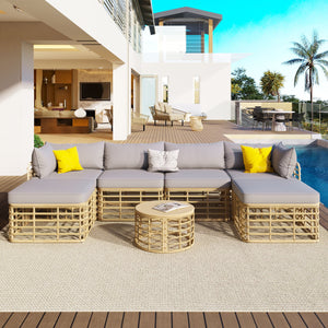 Outdoor Patio Furniture, All-Weather Rattan Sectional Sofa Set With Thick Cushions And Pillows, Freely Combined Conversation Sets For Garden, Backyard, Balcony by Couch.com