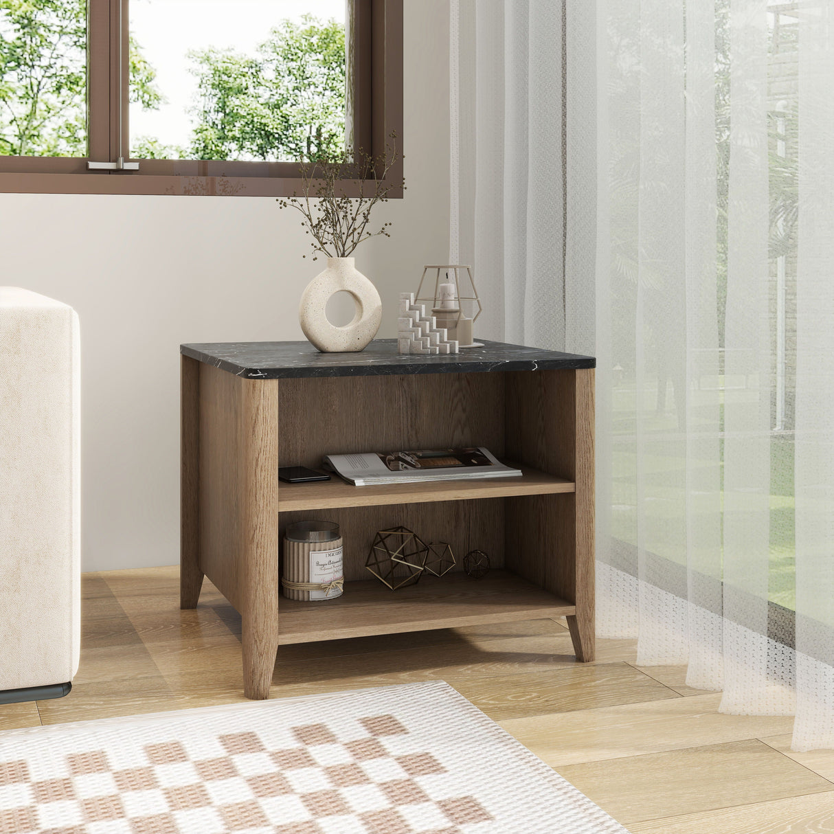 Wood Grain Coffee Table, Nightstand - Black / Tobacco by Couch.com