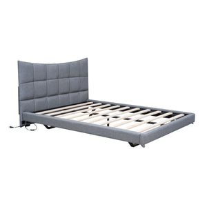 Full Size Upholstered Platform Bed With LED Lights, USB Ports And Outlets - Gray by Couch.com