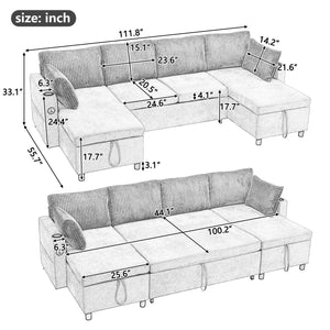 Sectional Sofa Pull Out Sofa Bed Versatile Sofa Sleeper With Large Storage Space, Two USB Ports And Two Cup Holders For Living Room by Couch.com