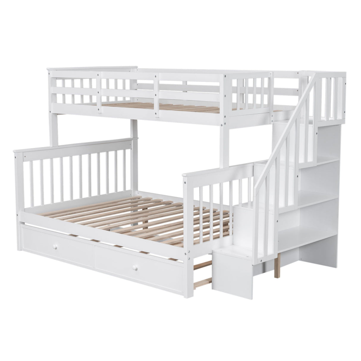 Bunk Bed With Twin Size Trundle, Storage And Guard Rail For Bedroom by Couch.com