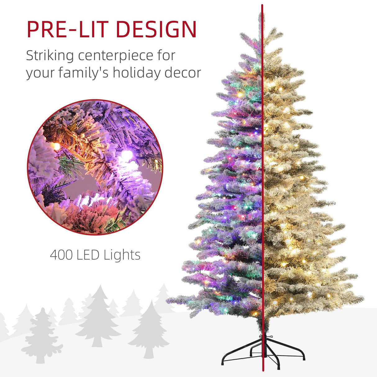 6.5 Ft Pre-Lit Snow Flocked Mountain Pine Artificial Christmas Tree