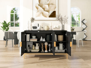 Carved Line 3 Door Storage Cabinet, Sideboard Buffet Cabinet With Adjustable Shelf, Large Storage Accent Cabinet For Living Room - Antique Black by Couch.com