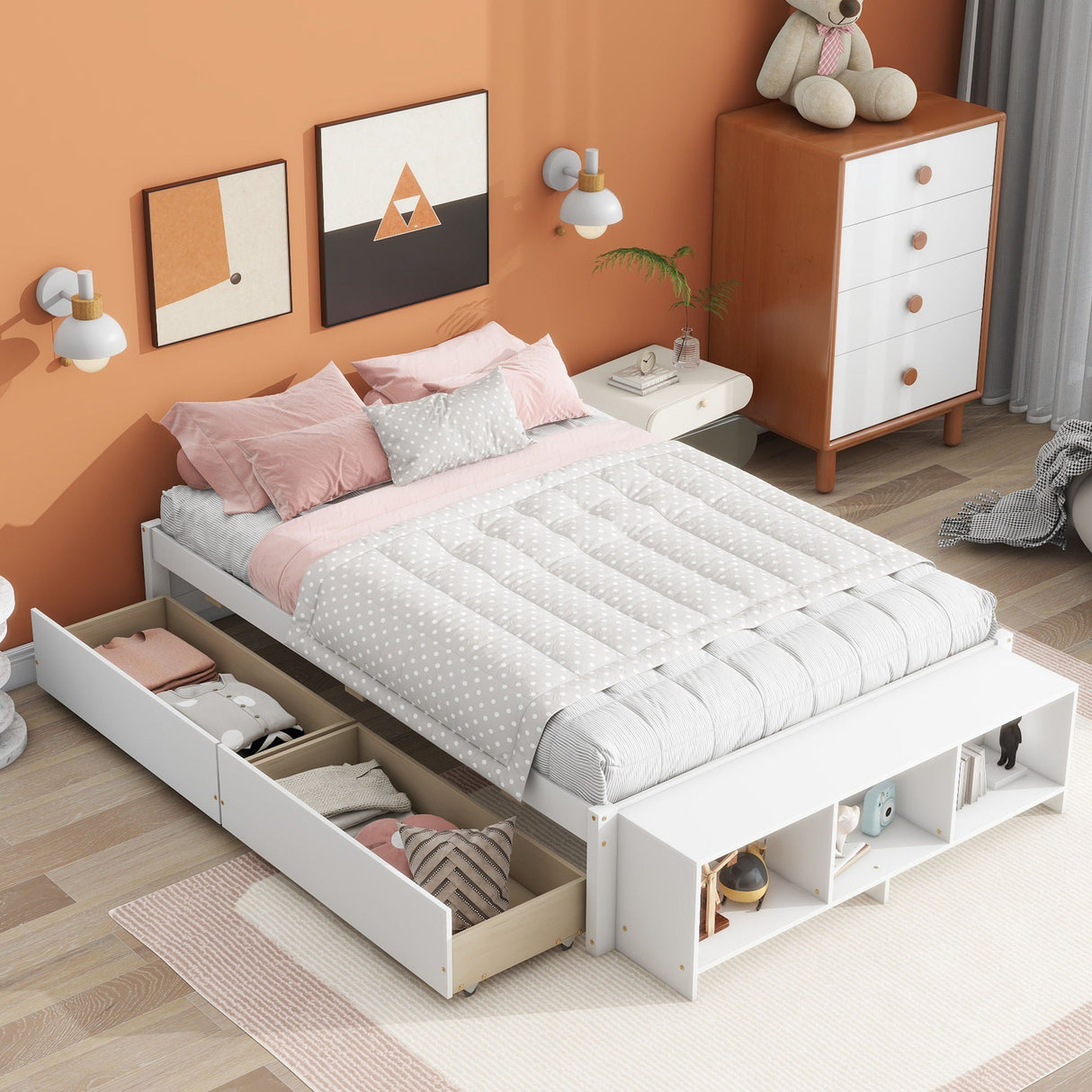 Bed With Storage Case, 2 Storage Drawers, Lengthwise Support Slat by Couch.com