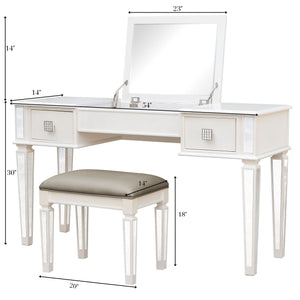 Mirrored Vanity Desk With Drawers And Stool, Flip Up Dressing Table Set For Makeup Room by Couch.com