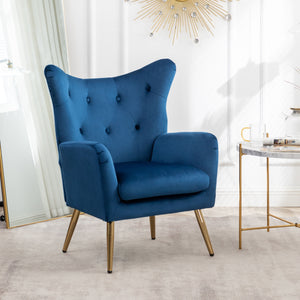 Sovarol - Velvet Button-Tufted Wing Back Accent Chair - Blue by Couch.com