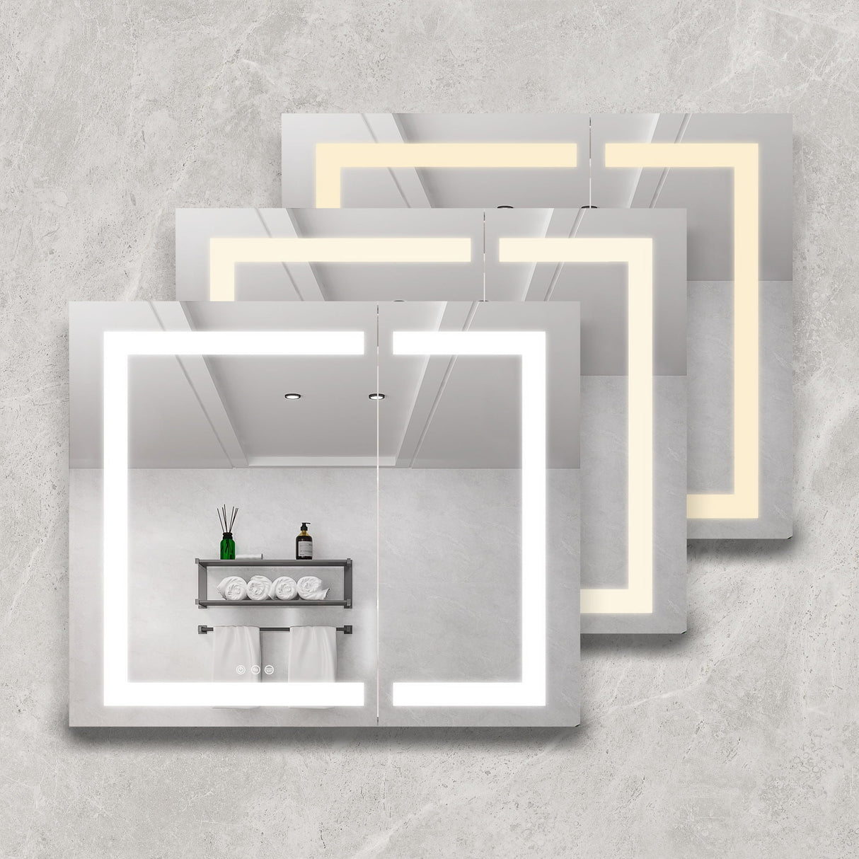 36" X 30" Medicine Cabinet With LED Vanity Mirror, Anti-Fog Recessed Or Surface Mount Bathroom Double Door Large Storage 3000K~6000K Bright Lighted Aluminum Storage Cabinet With Touch Switch - Silver by Couch.com