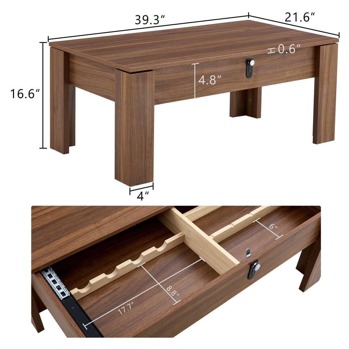 Multi Functional Coffee Table With Password Lock, Suitable For Storing Firearms And Wine - Walnut by Couch.com