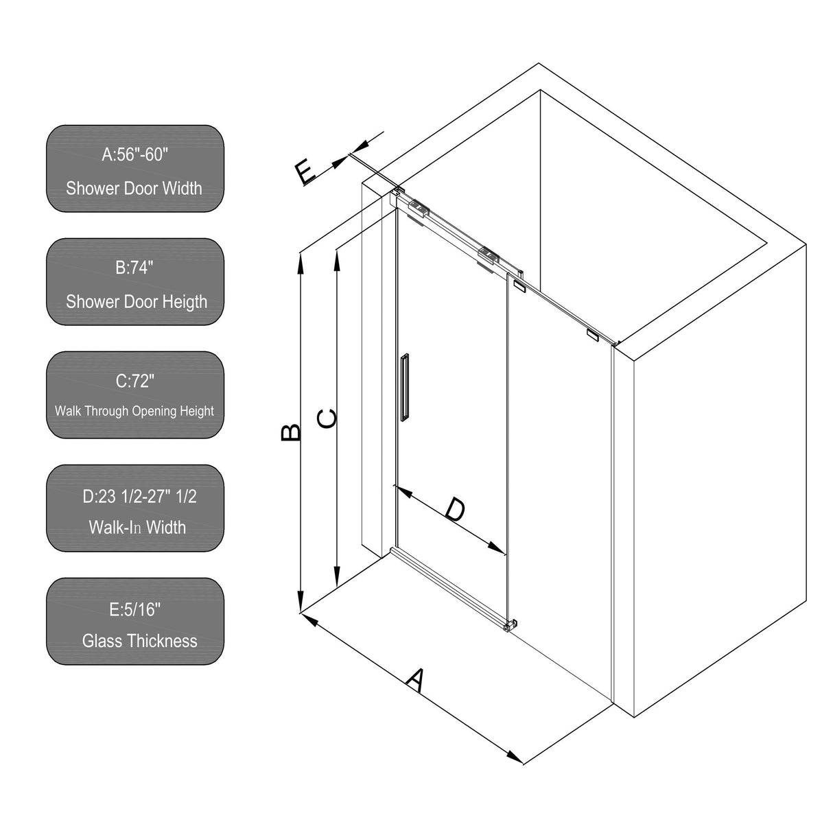 Semi-Frame Single Sliding Shower Door With Clear Tempered Glass by Couch.com