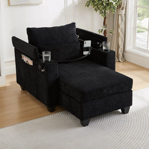 Convertible Chaise Lounge Sofa Chair With USB Ports, Cup Holders, Phone Holder And Storage by Couch.com